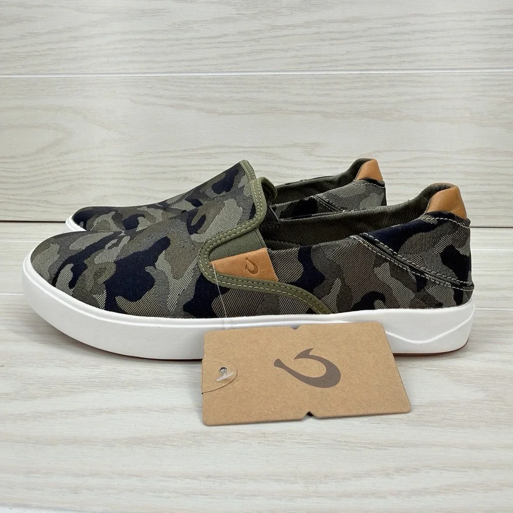 OluKai Lae'ahi Pa'i Slip On Shoes Men's 10 Husk Ke Au Camo Canvas Sneakers NWT